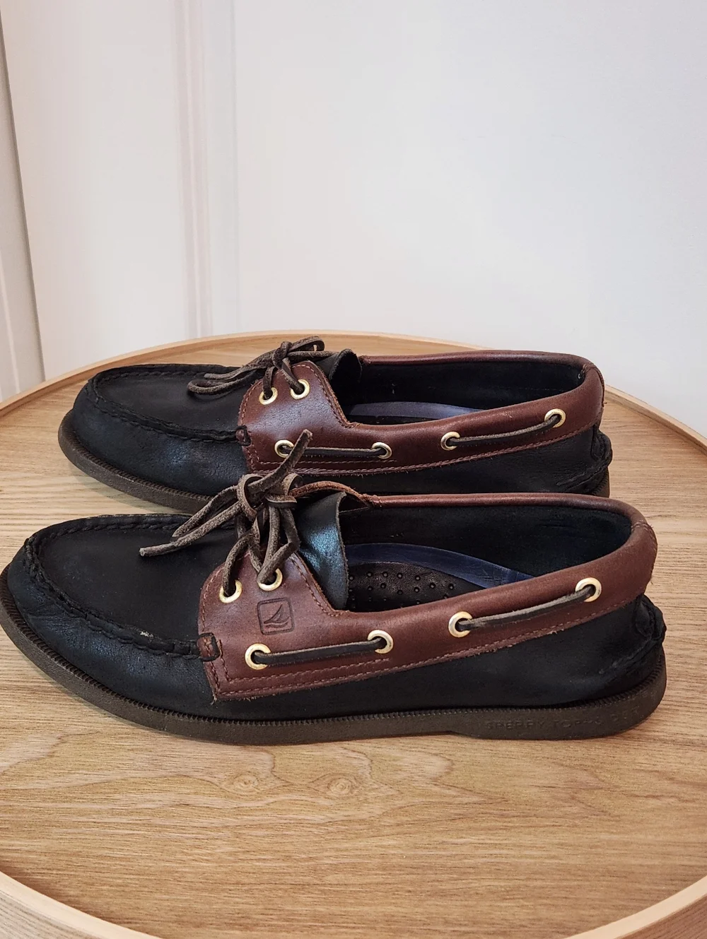 Sperry Black and Brown Leather Two-Tone Boat Shoes